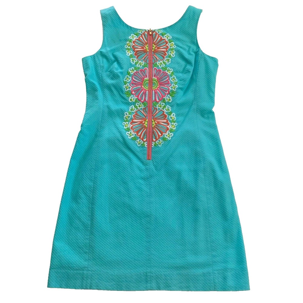 Lilly Pulitzer Kolby Flora Embroidery Zip Front Shift Dress sz 2 Textured Cotton